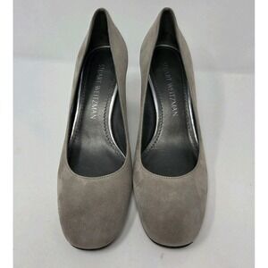 Stuart Weitzman Size 6 Midmary Light Gray Suede Block Heel Pump Women's NICE‎